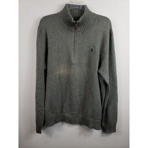 Polo Ralph Lauren Men's 1/4 Zip Long Sleeve Sweater Size Large green gray cotton